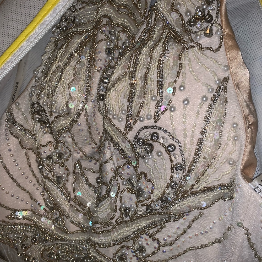 Ivory Embellished High Neck Short Dress 45547 - Picture 4 of 5